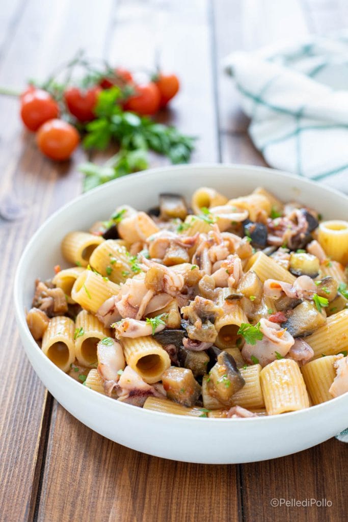 pasta with eggplant and squid