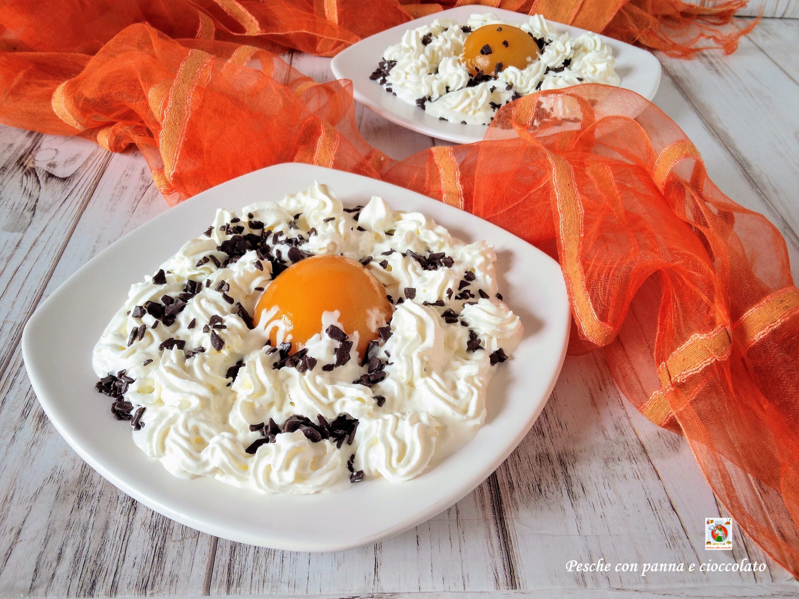 Peaches with Cream and Dark Chocolate