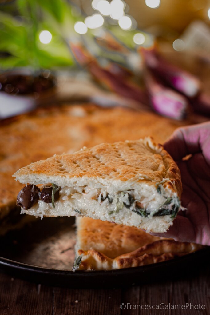 Altamura Pie with Salt Cod and Spring Onions
