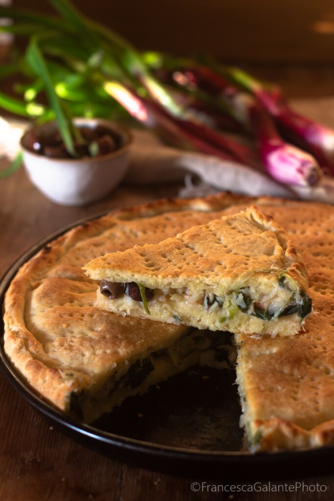 Altamura Pie with Salt Cod and Spring Onions