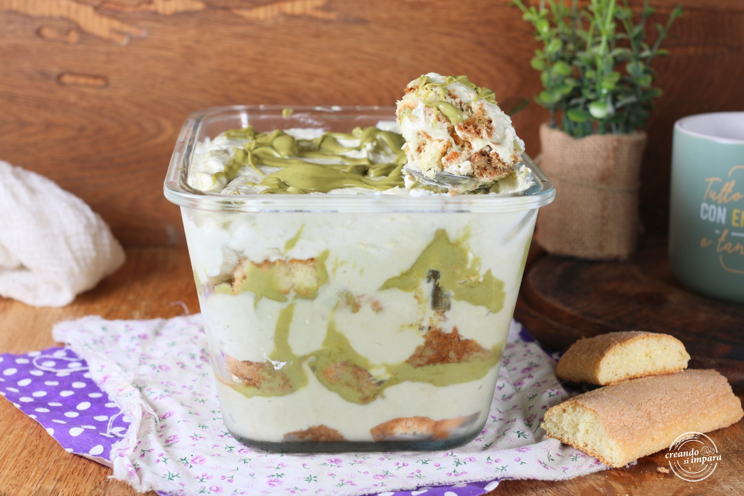 Pistachio Tiramisu without Eggs in the Cream