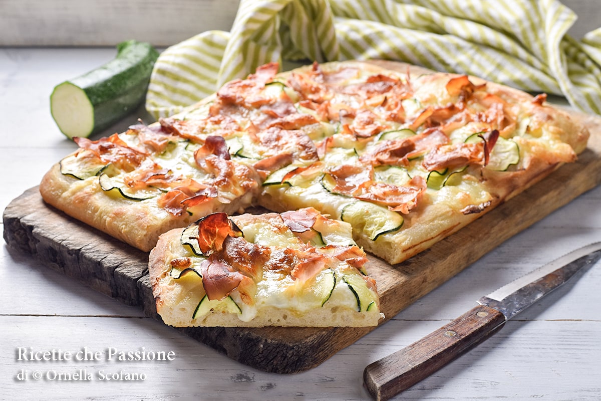 Pizza with Zucchini, Speck, and Smoked Provola with Spoon Dough