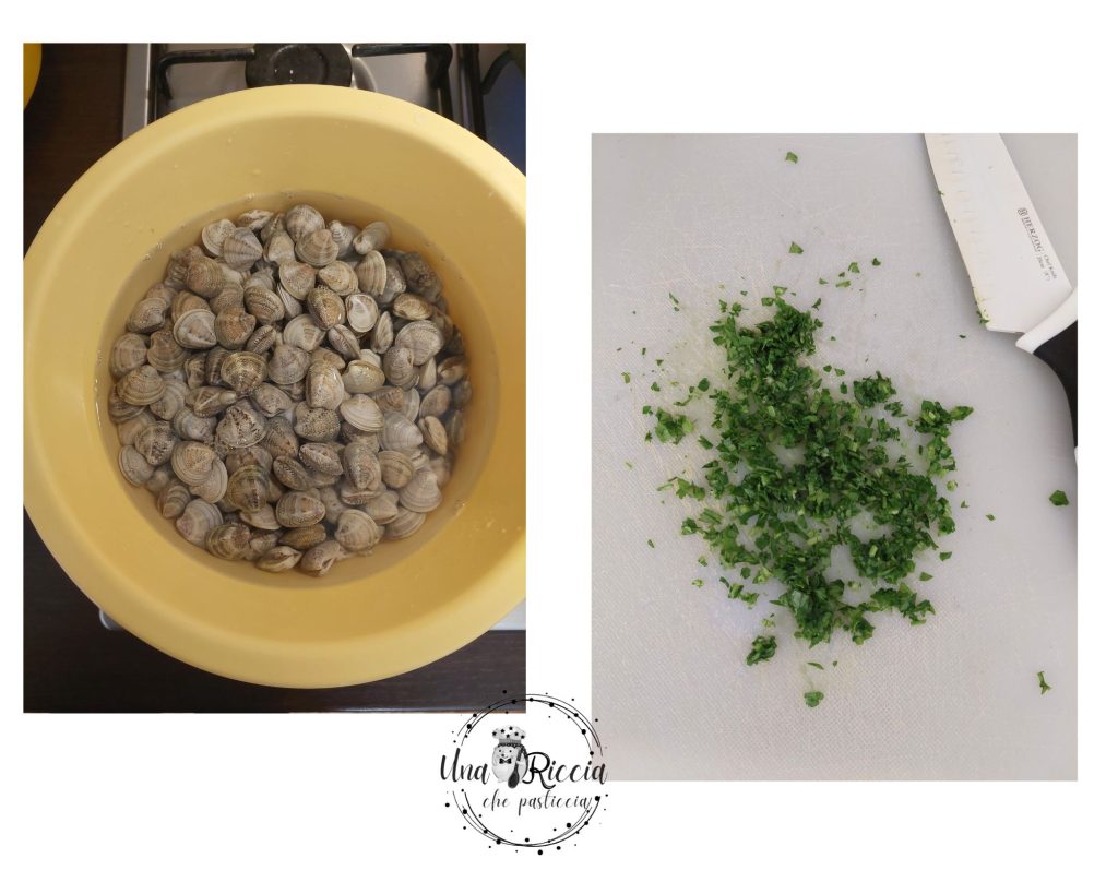 preparation of pasta with clams