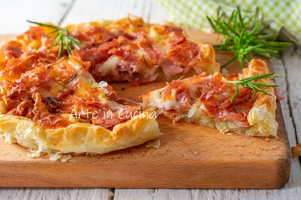 Puff pastry pie with ham provola and potatoes