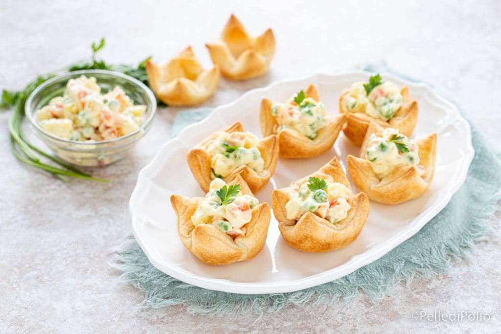 puff pastry baskets with Russian salad