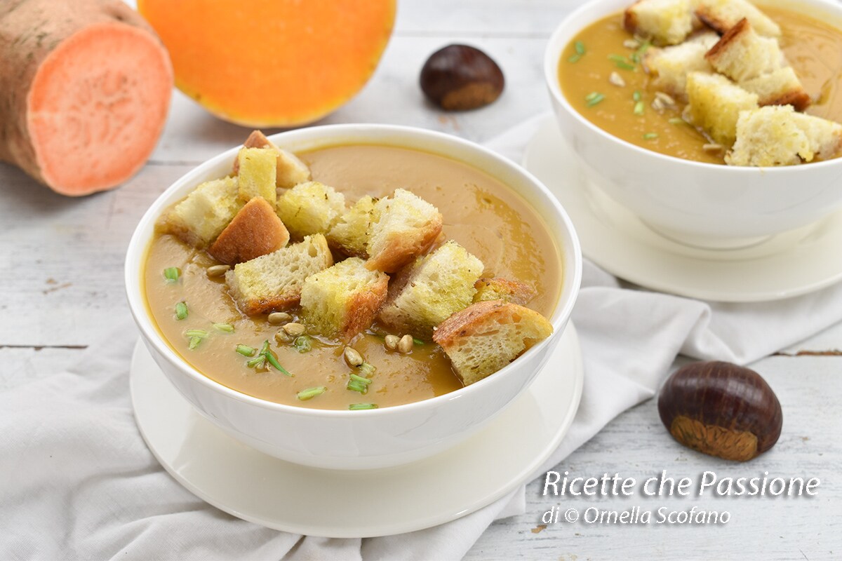 Pumpkin and Sweet Potato Soup with Chestnuts