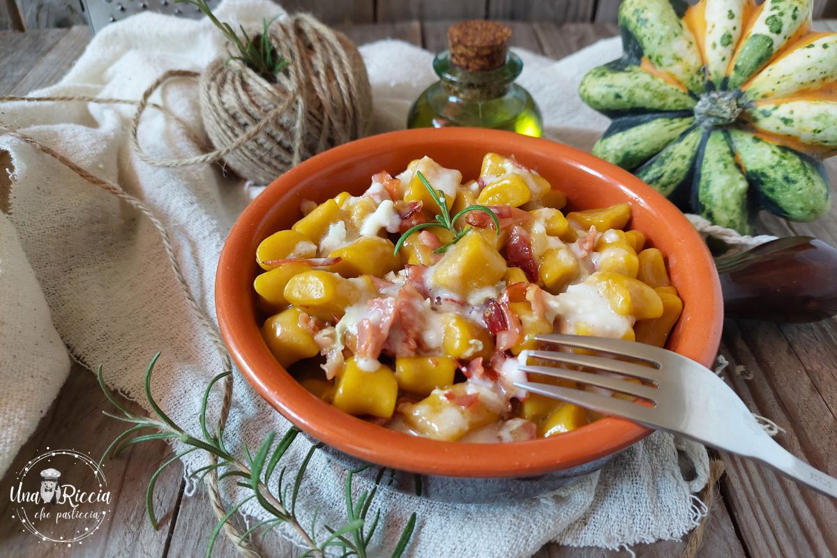 Pumpkin Gnocchi with Speck and Gorgonzola