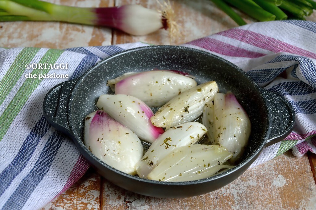 quick stewed spring onions in a pan