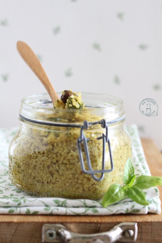 quinoa with zucchini cooked in a microwave jar