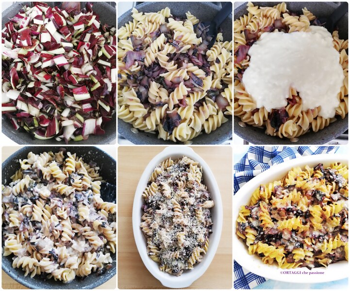 recipe step photo - baked pasta with radicchio
