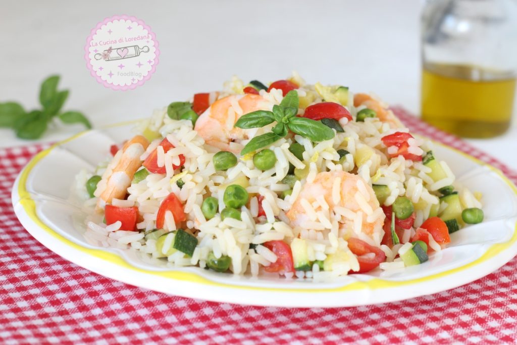 rice salad with shrimp and peas