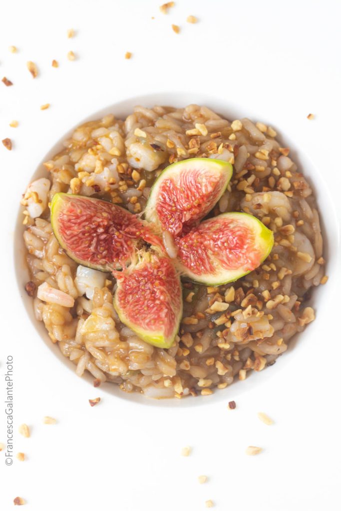 Risotto with Figs, Shrimp, and Hazelnut Crumble
