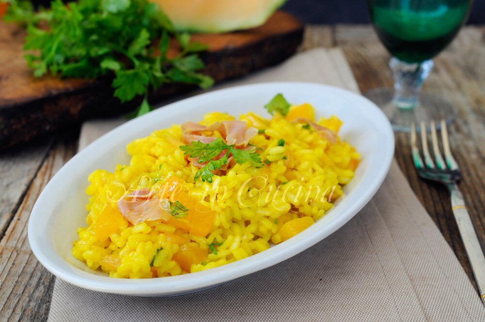 Risotto with ham and melon with saffron vickyart art in the kitchen