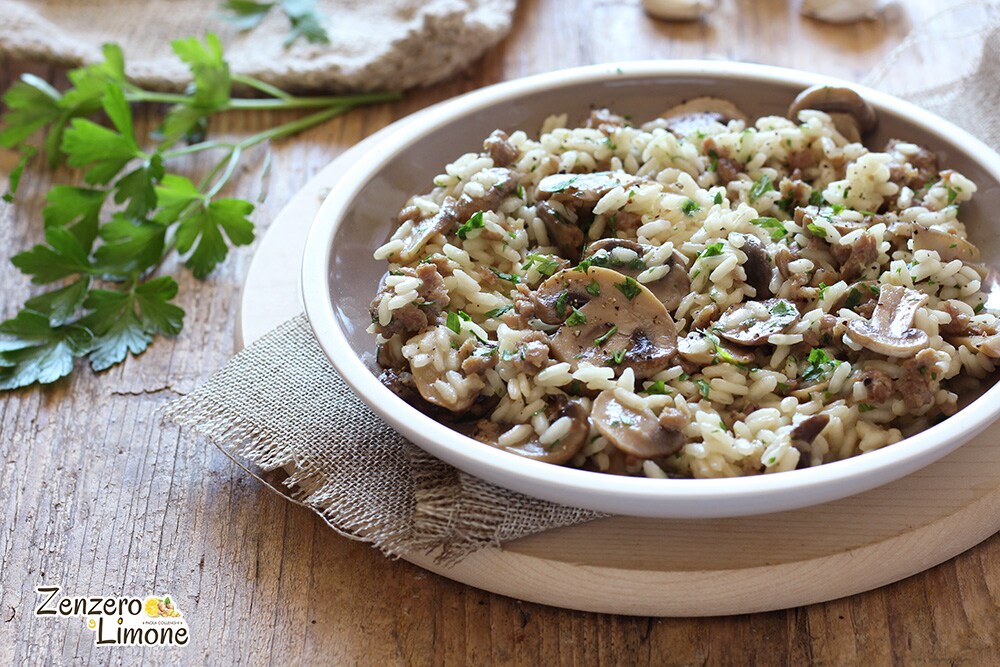 Risotto with Champignon Mushrooms and Sausage