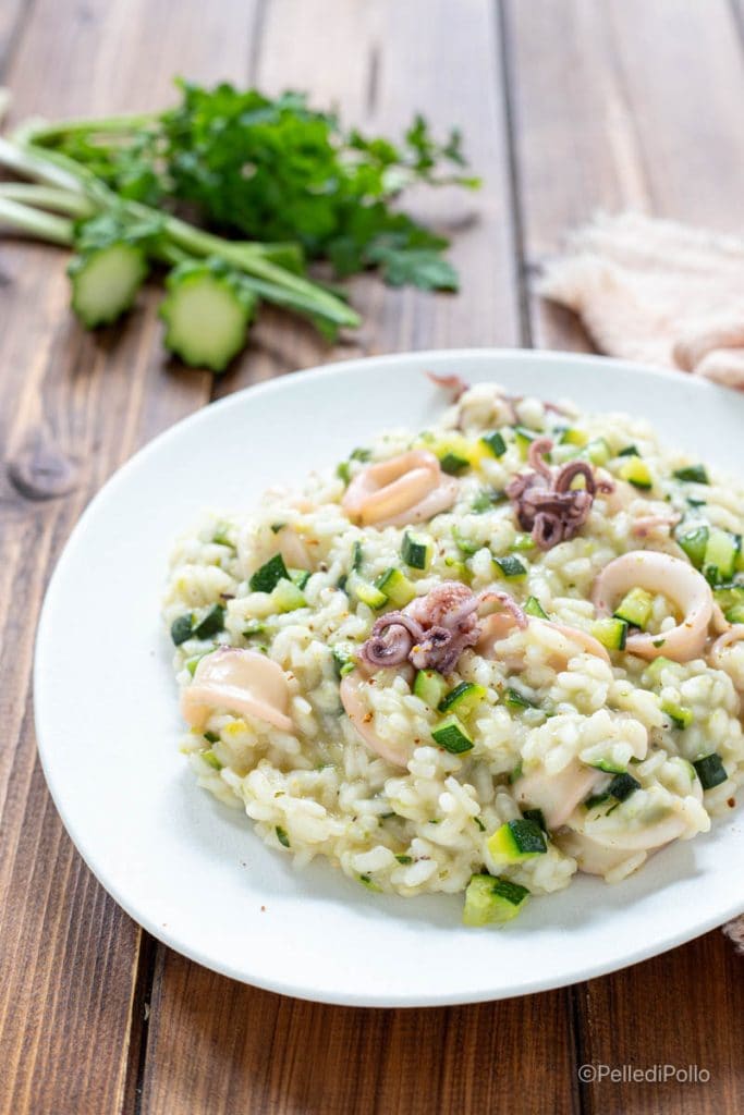 risotto with zucchini and squid