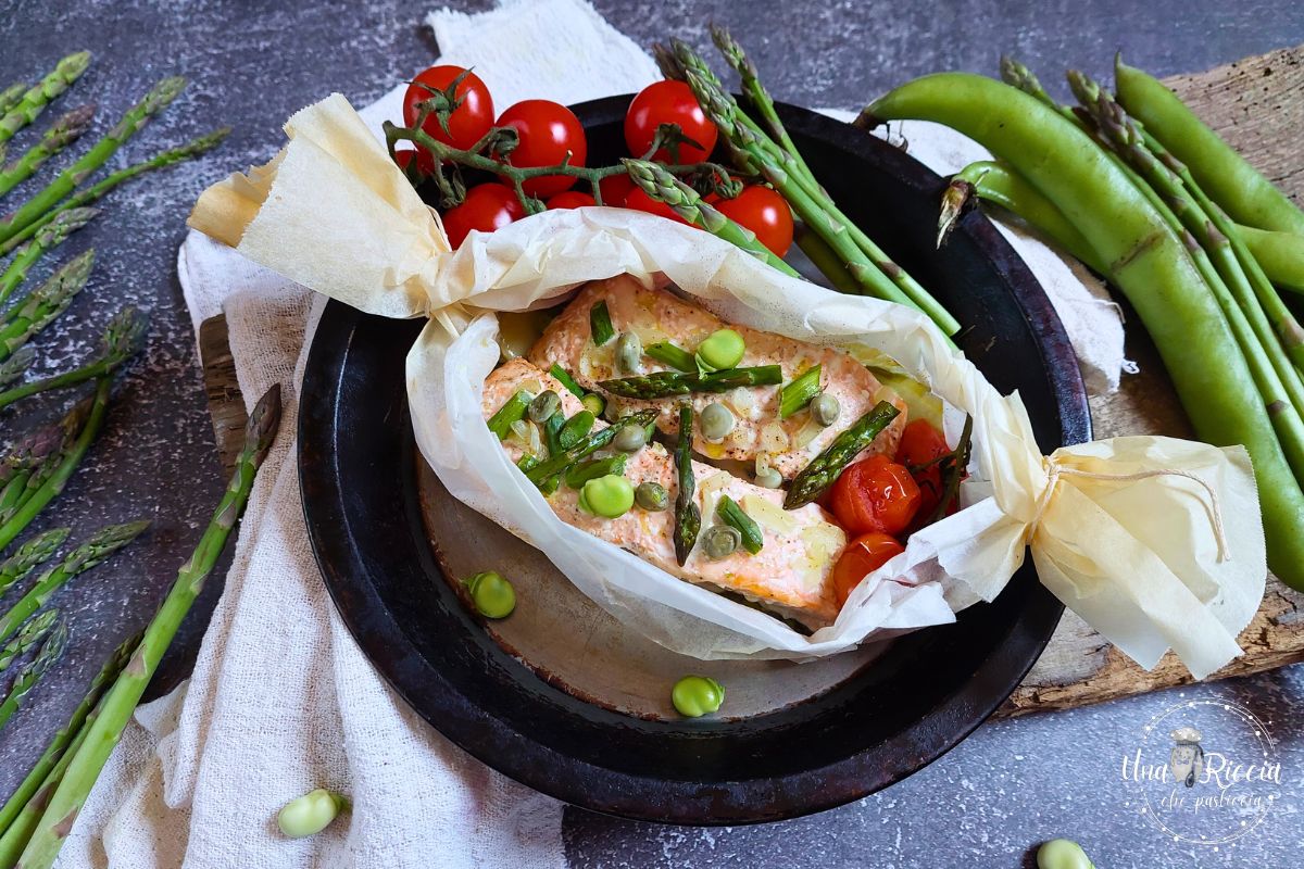 Salmon en Papillote with Asparagus and Fava Beans