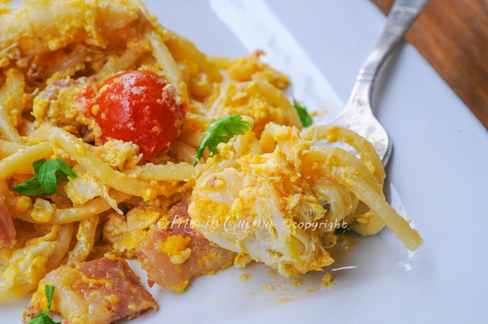 Salted cod carbonara easy recipe vickyart art in the kitchen