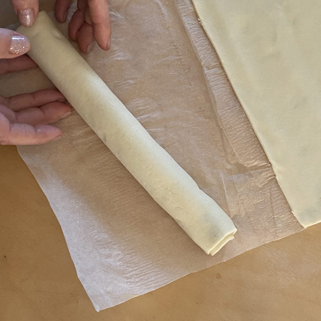 sausage rolls made with puff pastry and sausages cooked in an air fryer
