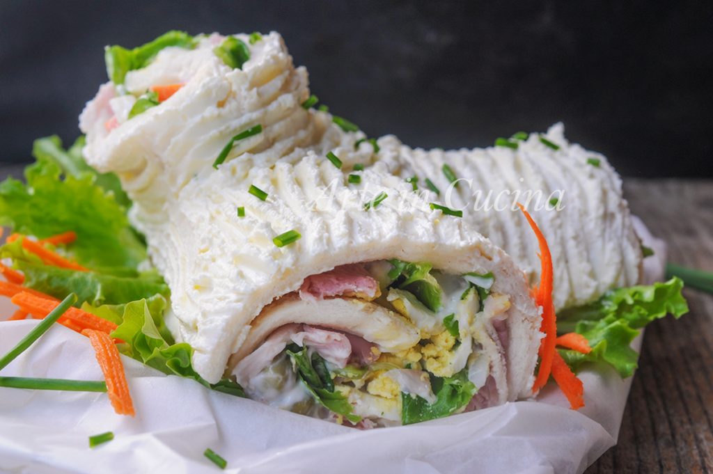 Savory Christmas log with Russian salad and ham vickyart art in the kitchen