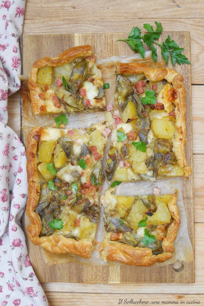 Savory Pie with Artichokes, Potatoes, and Bacon Vertical
