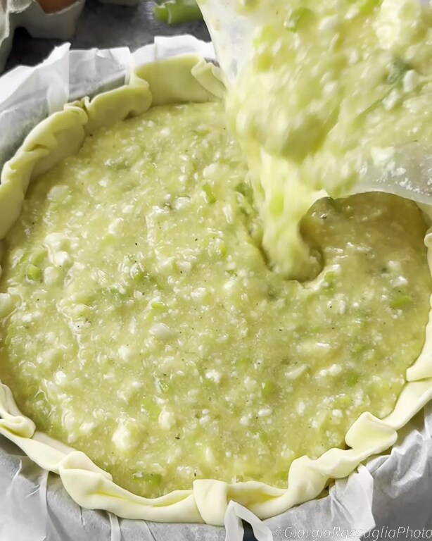savory pie with ricotta and spring onion