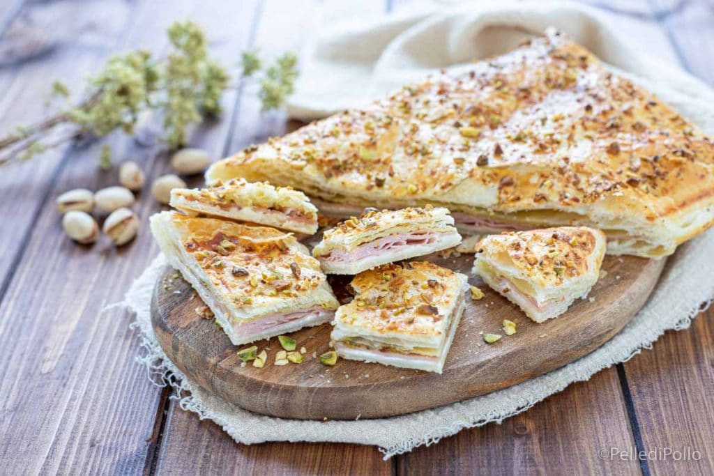 savory pie with mortadella and pistachios