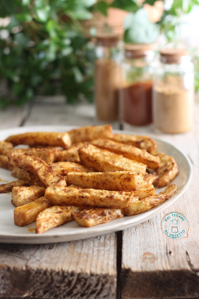 seasoned and microwave-cooked celery root