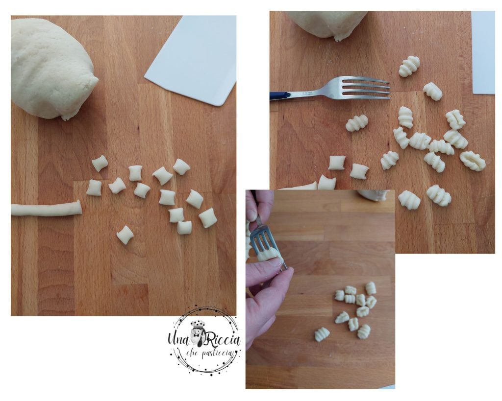 shaping and cutting water and flour gnocchi