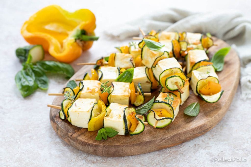 skewers with feta and vegetables