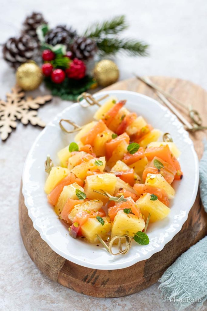skewers with salmon and pineapple