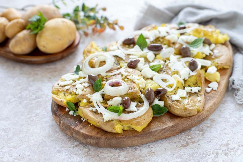 smashed potatoes with feta and olives