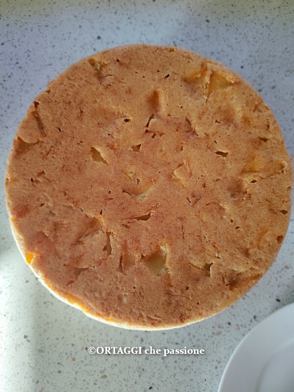 soft apple cake removed from pan and flipped