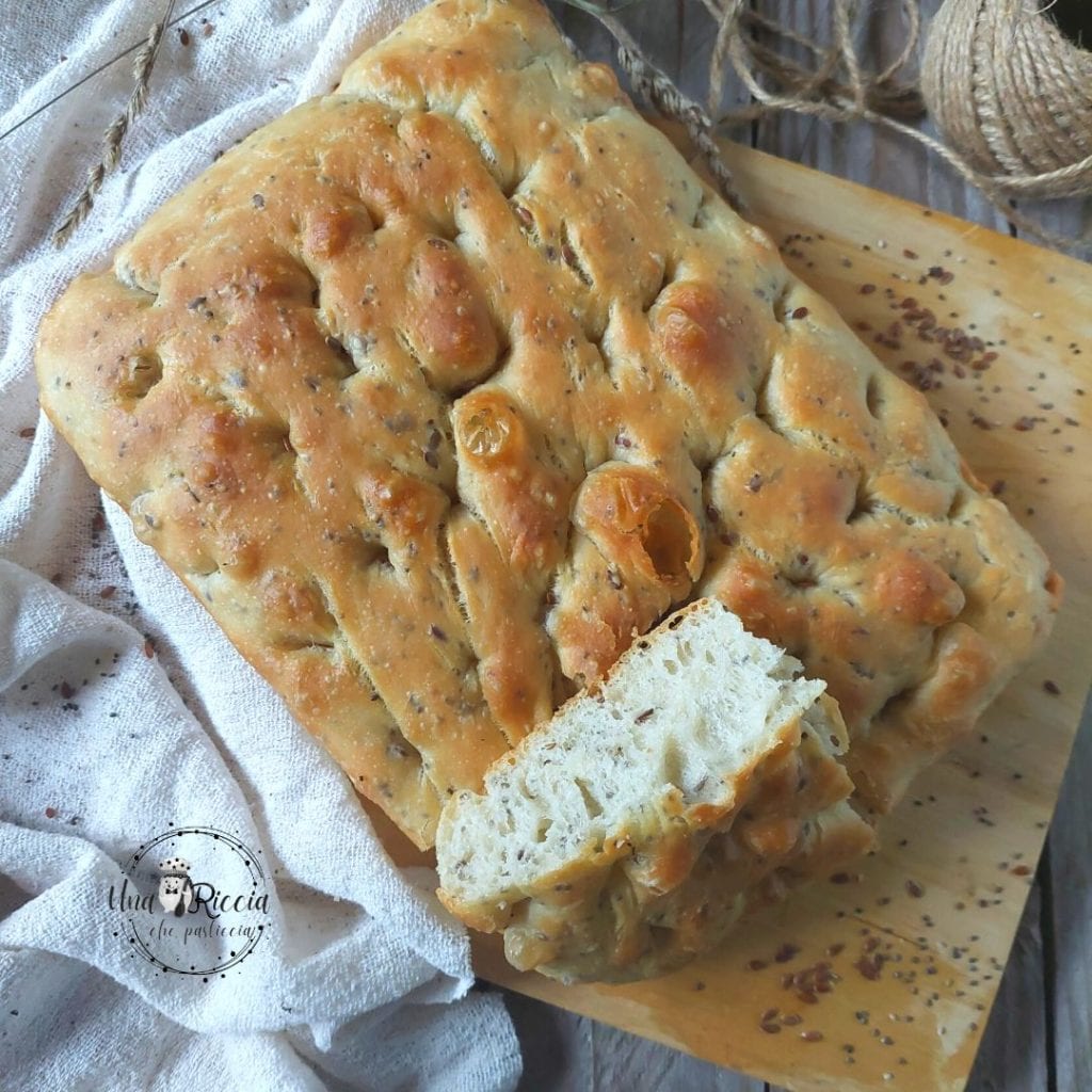 soft chia and flax focaccia detail
