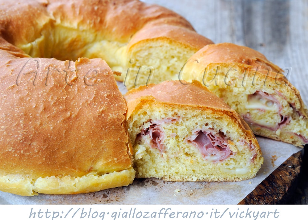 Soft savory bundt cake with ham and scamorza