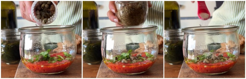 Soy alla pizzaiola in jar cooking