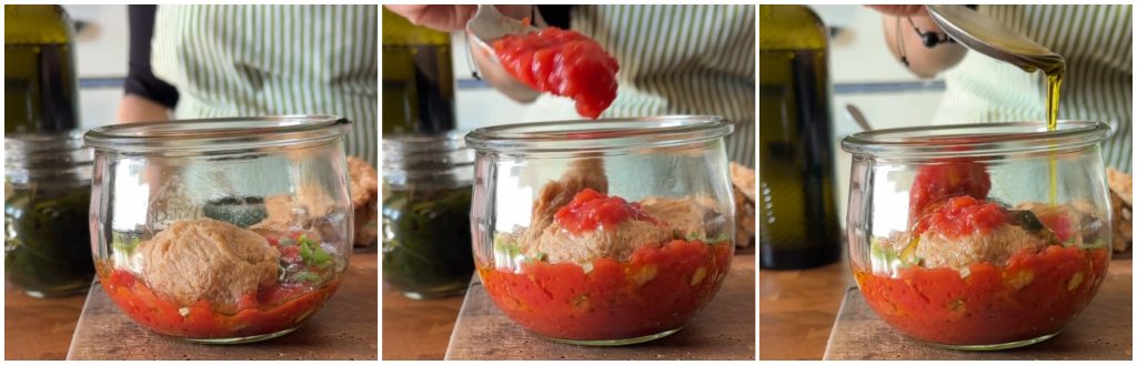 Soy alla pizzaiola in jar cooking