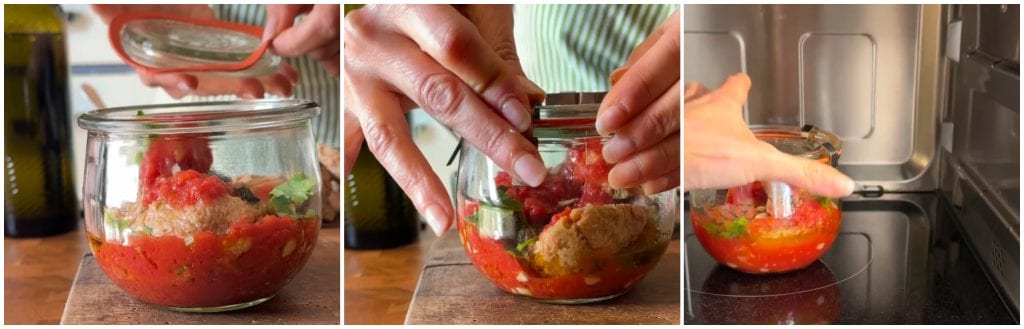 Soy alla pizzaiola in jar cooking