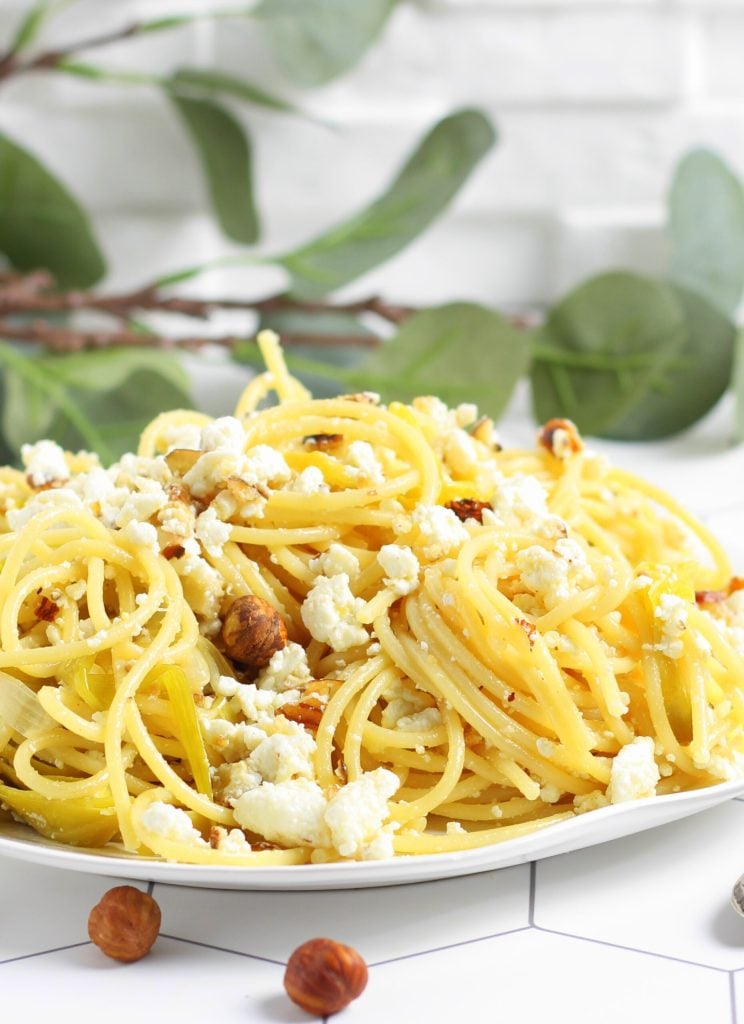 Spaghetti with Leek, Ricotta, and Hazelnuts
