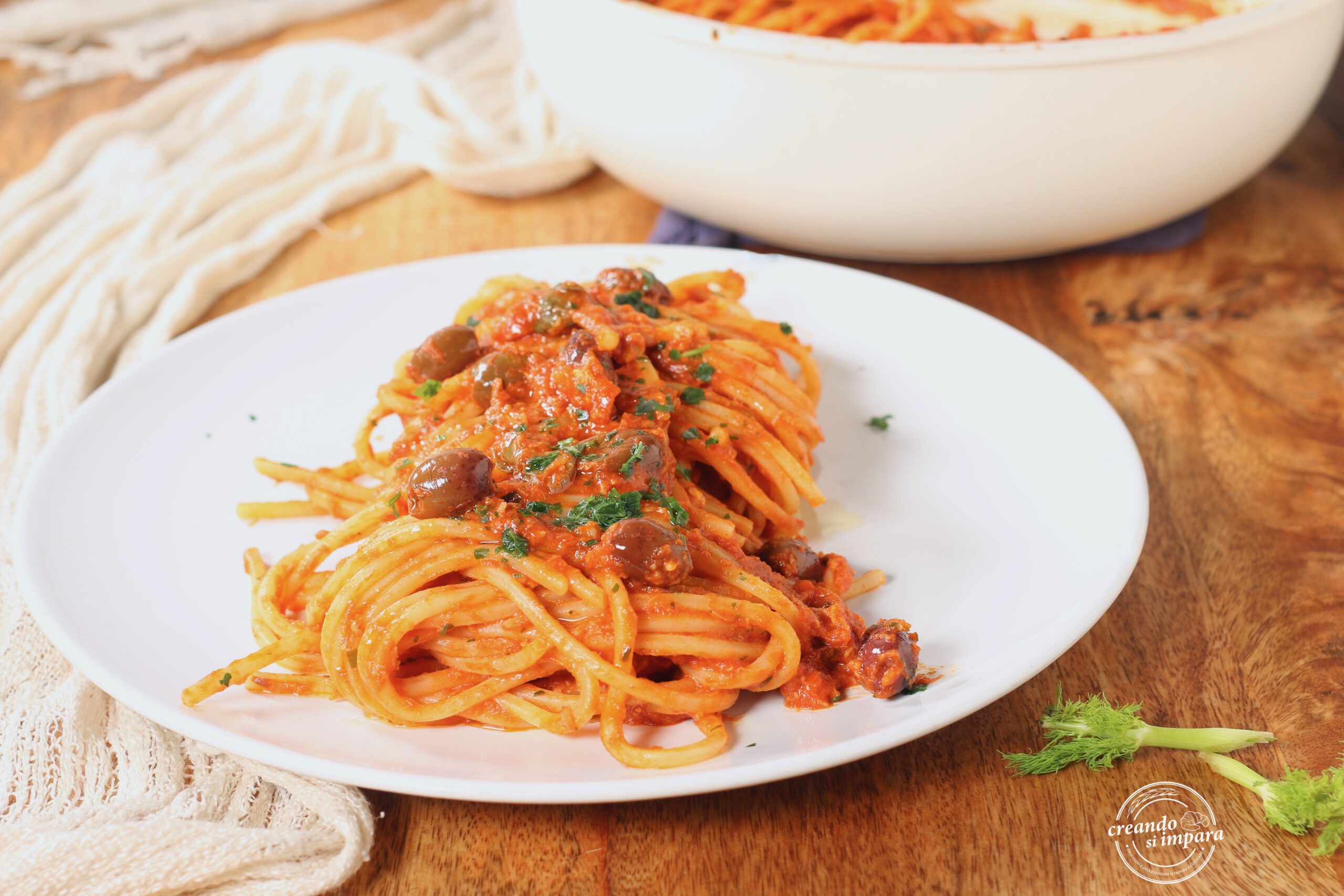 Spaghetti with Tomato, Olives, and Vegan Tuna