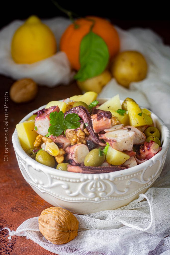 Octopus with Citrus Fruits, Potatoes, and Walnuts