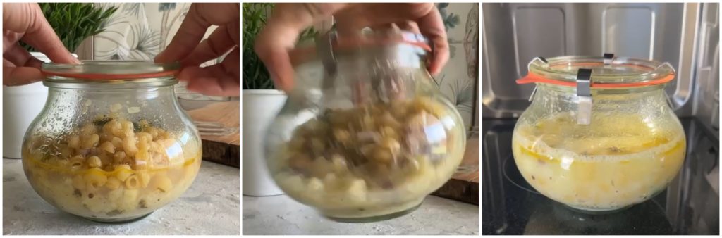 Pasta, Potatoes, and Mussels in Jar Cooking