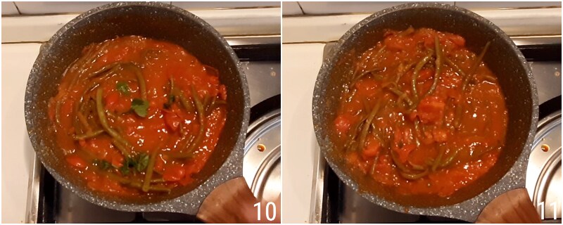 stewed green beans with tomato without boiling tasty recipe with green beans in pan with fresh tomato il chicco di mais 4 cook