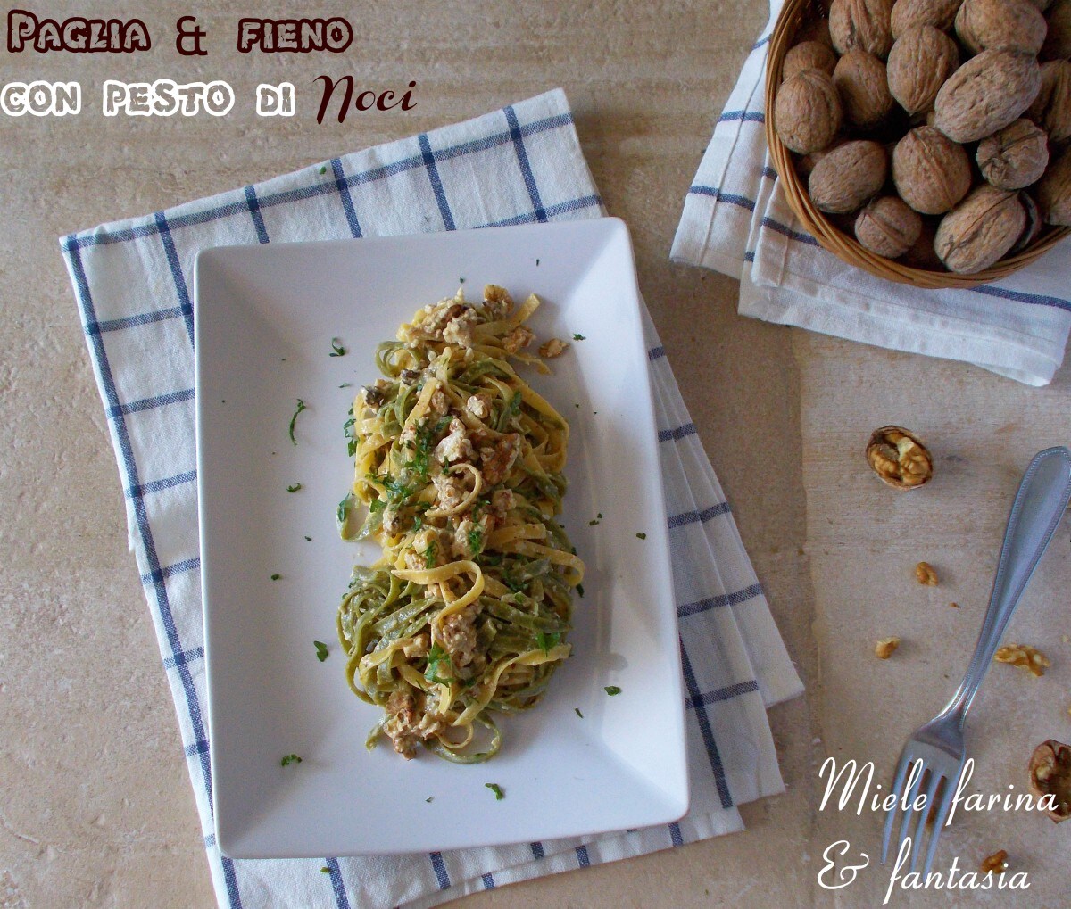 Straw and Hay Tagliatelle with Walnut Pesto