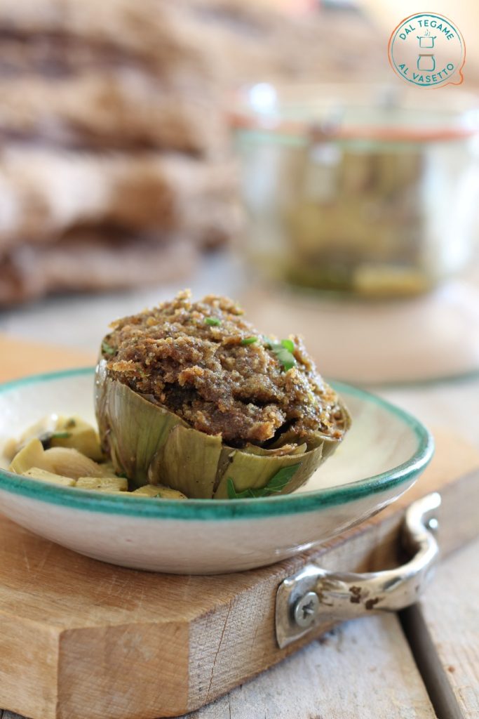 stuffed artichoke cooked in a jar in the microwave