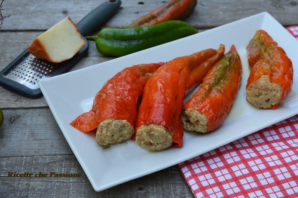 Light stuffed peppers with meat in a pot