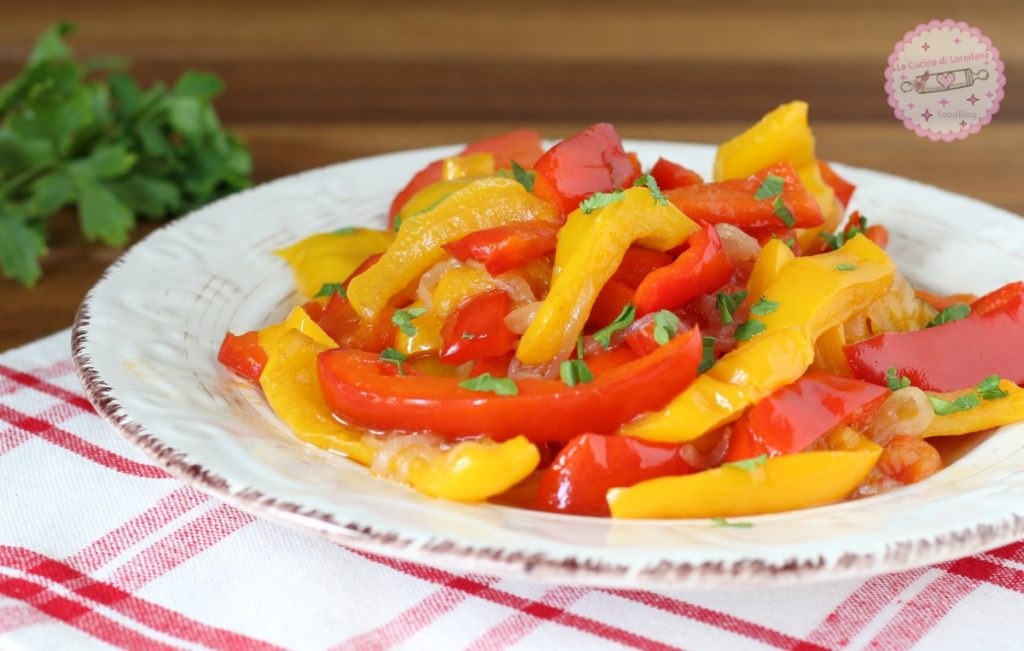 sweet and sour peppers in a pan