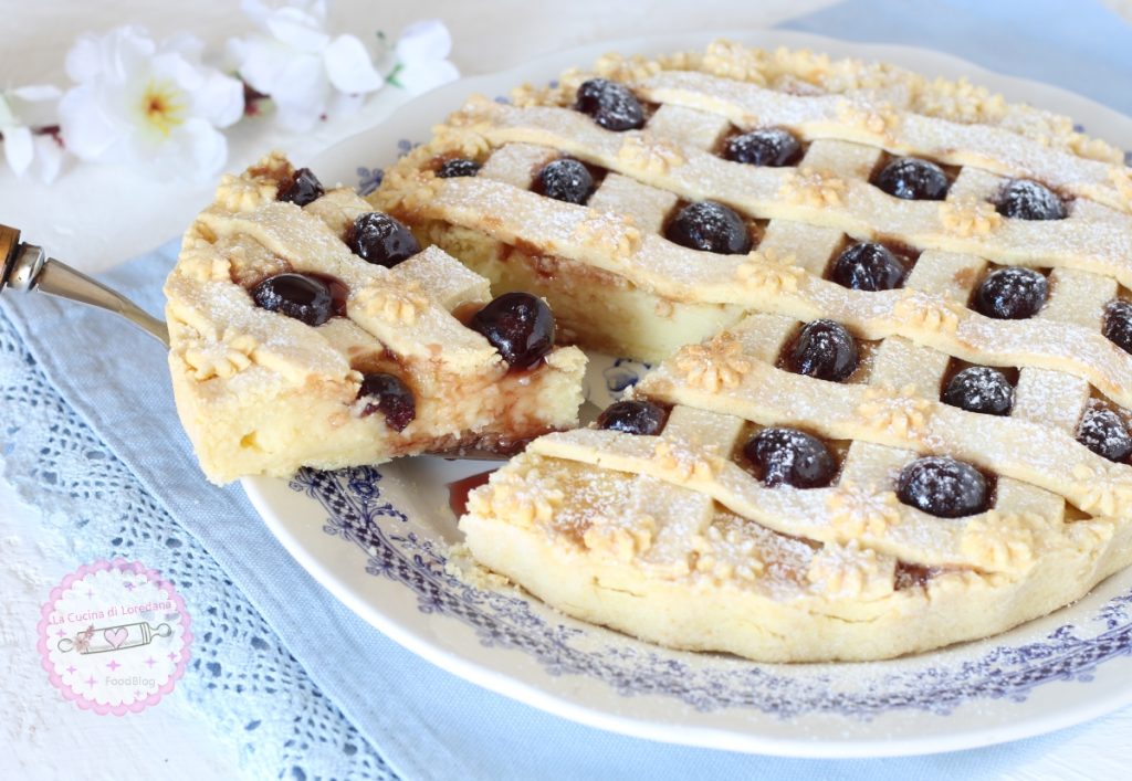 tart with cream and sour cherries