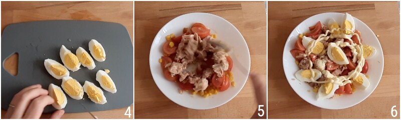 tuna and hard-boiled egg salad with corn and mayonnaise fresh summer recipe il chicco di mais 2 season