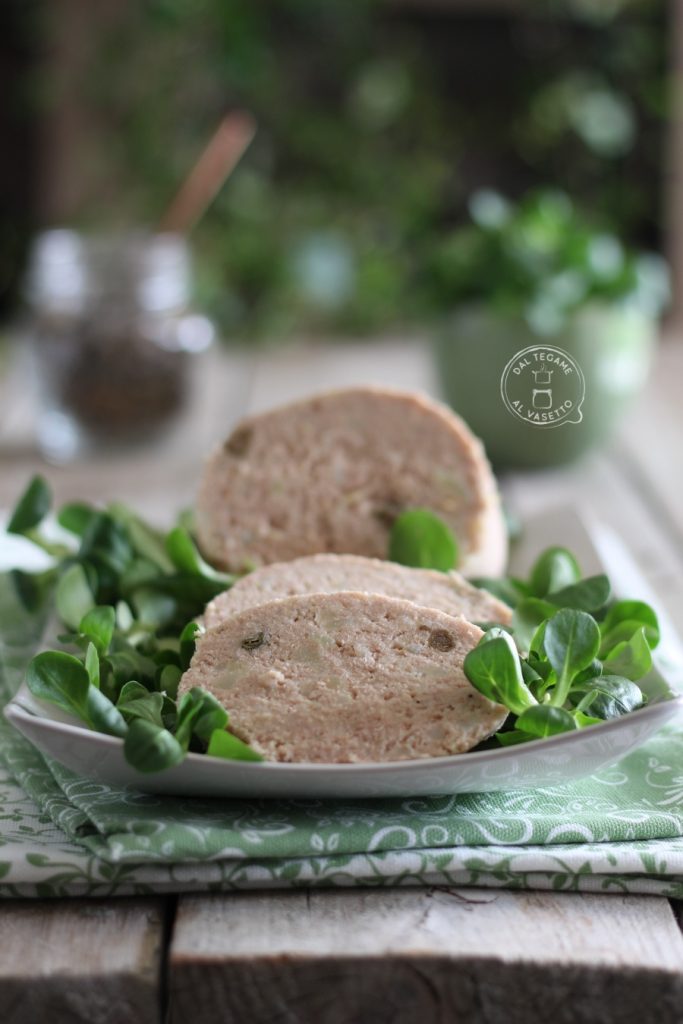 Slices of light tuna and potato meatloaf cooked with microwave jar cooking