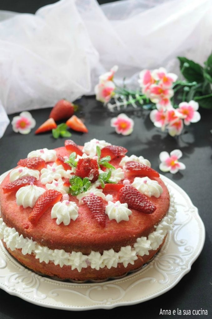 Strawberry Cake with Cream and Whipped Cream